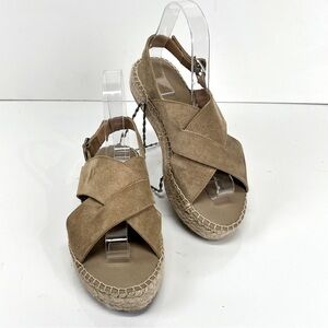 PASEART Taupe suede platform sling back espadrilles size